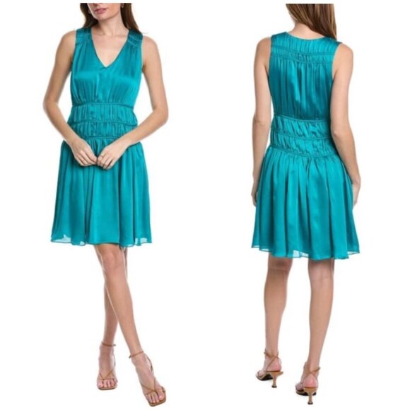 Trina Turk Islander Shirred A-Line Dress in Viridian Size 6 - Picture 1 of 12